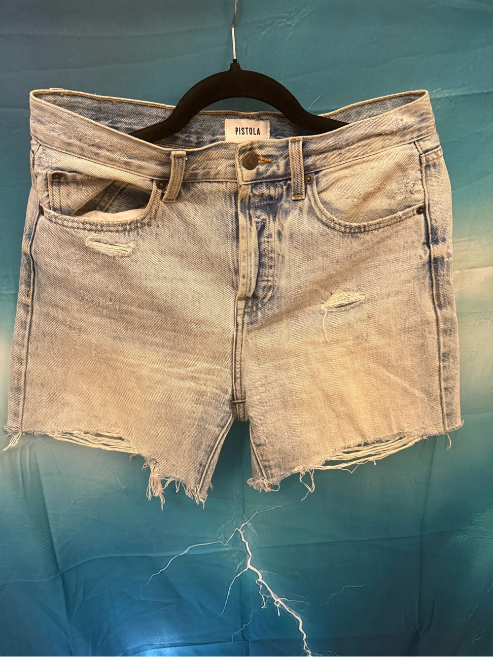 pistola Washed Light Blue Distressed Denim Cutoff Shorts